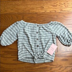 Gray Striped Button-Up Top